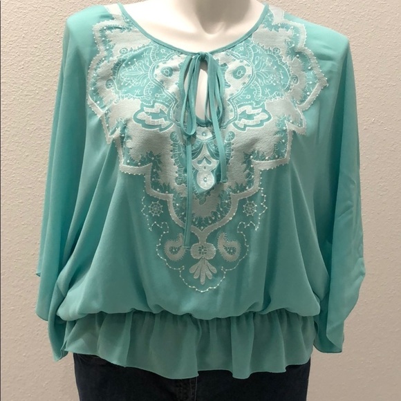 Max Studio Tops - MSSP Max Studio Aqua Peplum Hem Top sz L